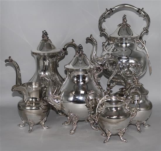 A plated six-piece tea and coffee service